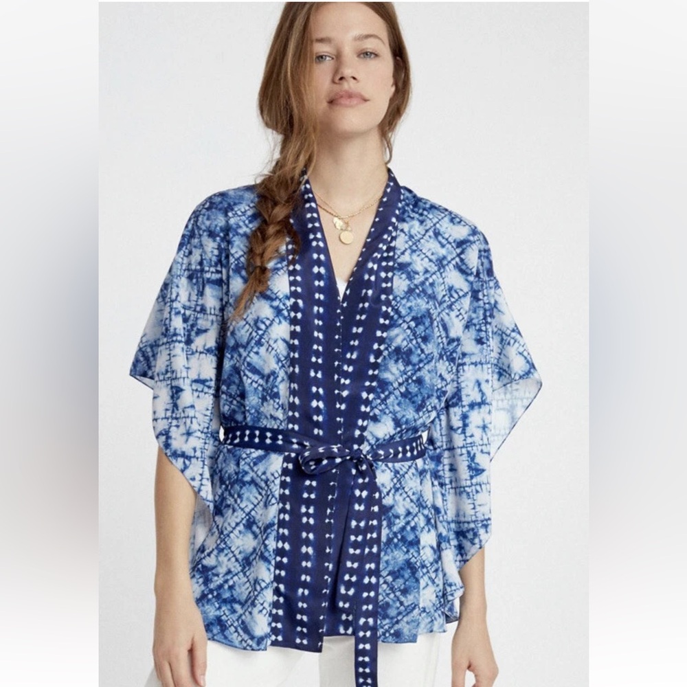 Anthropologie de Novo Tate Tie-Dye Kimono Blue One Size